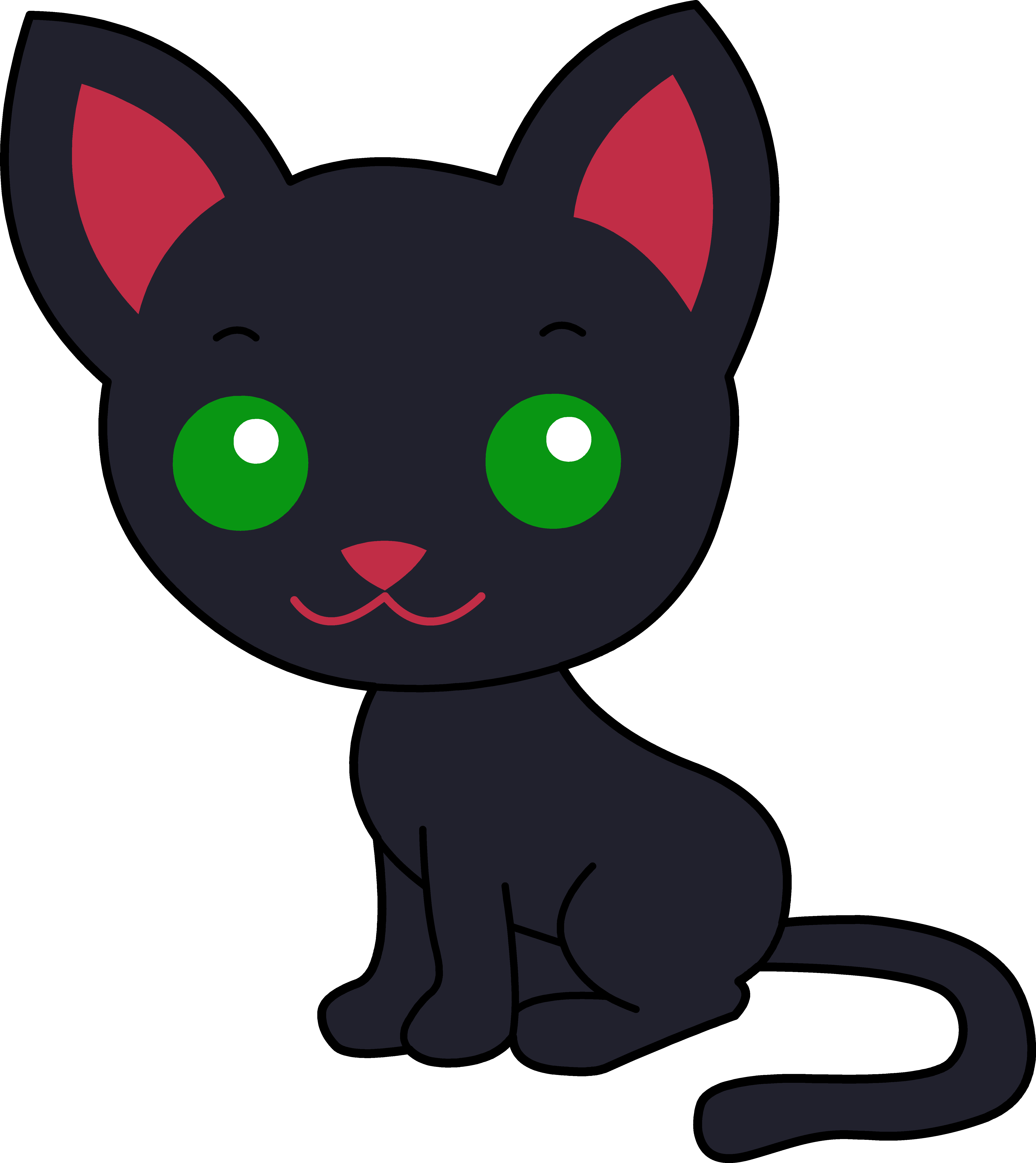 Cute Black Kitty Cat - Cute Cartoon Black Cat Clipart (5368x6022), Png Download