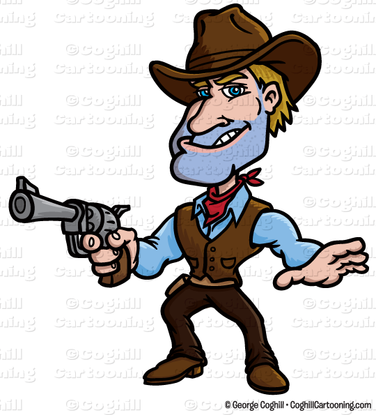 Gunslinger Cowboy Cartoon Character Clip Art Stock - Cowboy Cartoon Clipart - Png Download (540x595), Png Download