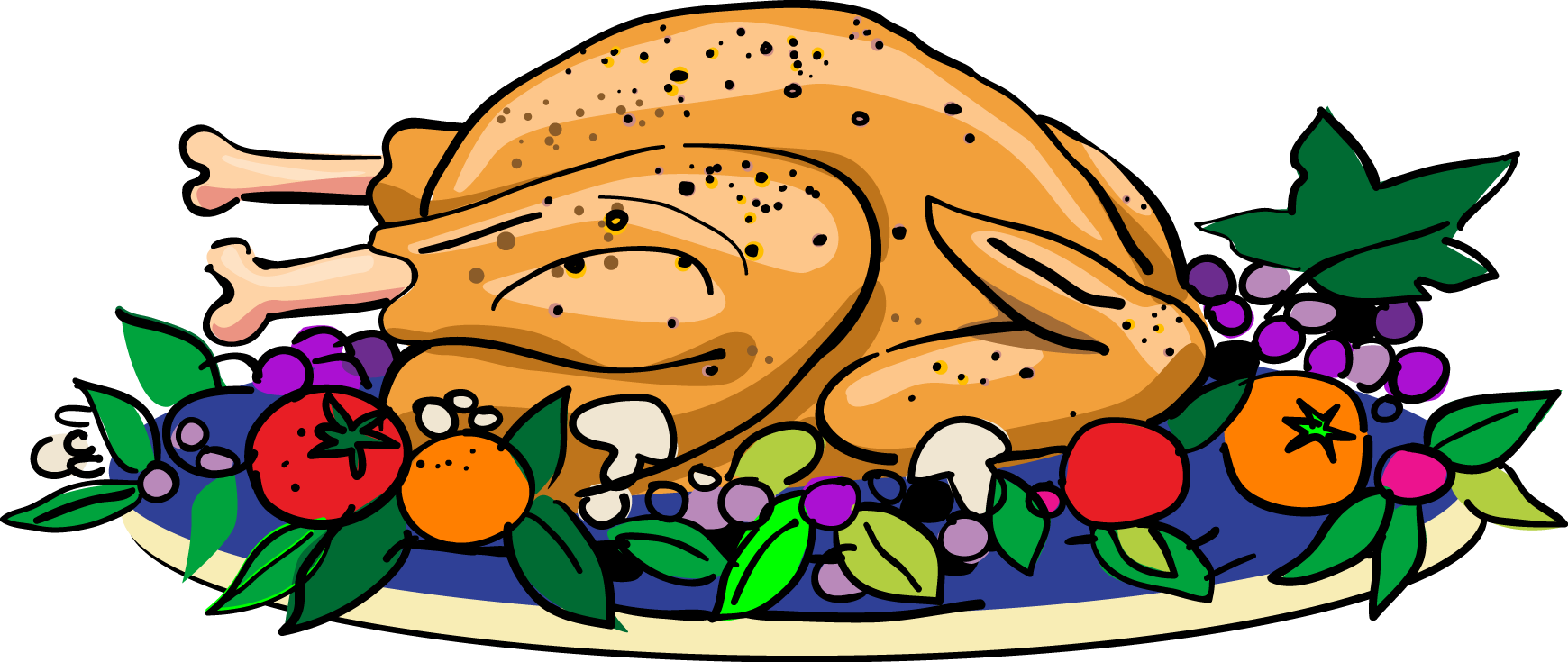 Christmas - Thanksgiving Turkey Dinner Clipart - Png Download (1740x735), Png Download