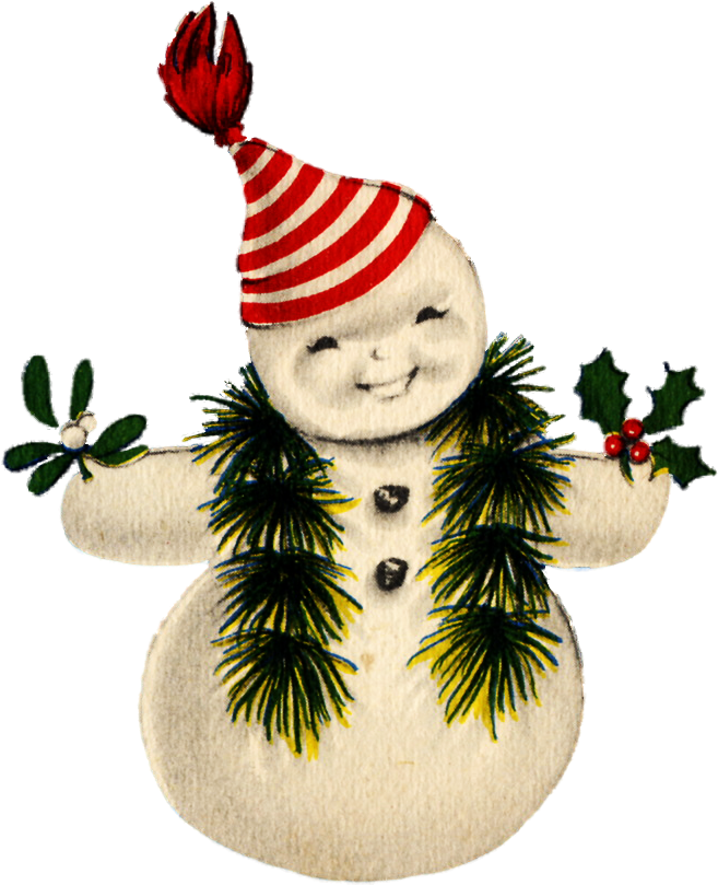 Retro Clipart Snowman - Victorian Vintage Snowman Christmas Card Collage Sheet - Png Download (696x853), Png Download