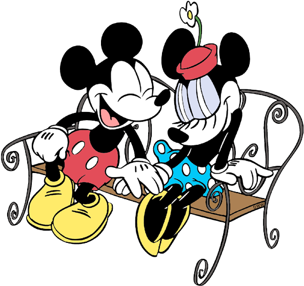 Minnie On Park Bench - Minnie And Mickey Vintage Clipart (602x562), Png Download
