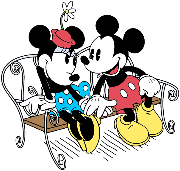 Mickey, Minnie On Park Bench - Mickey Mouse Clipart (605x577), Png Download