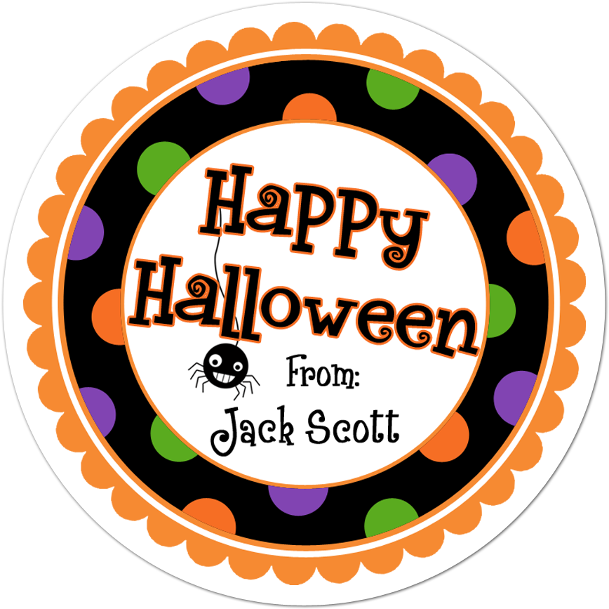 Happy Halloween Wide Polka Dot Border Personalized - Happy Halloween Halloween Stickers Clipart (1000x1000), Png Download