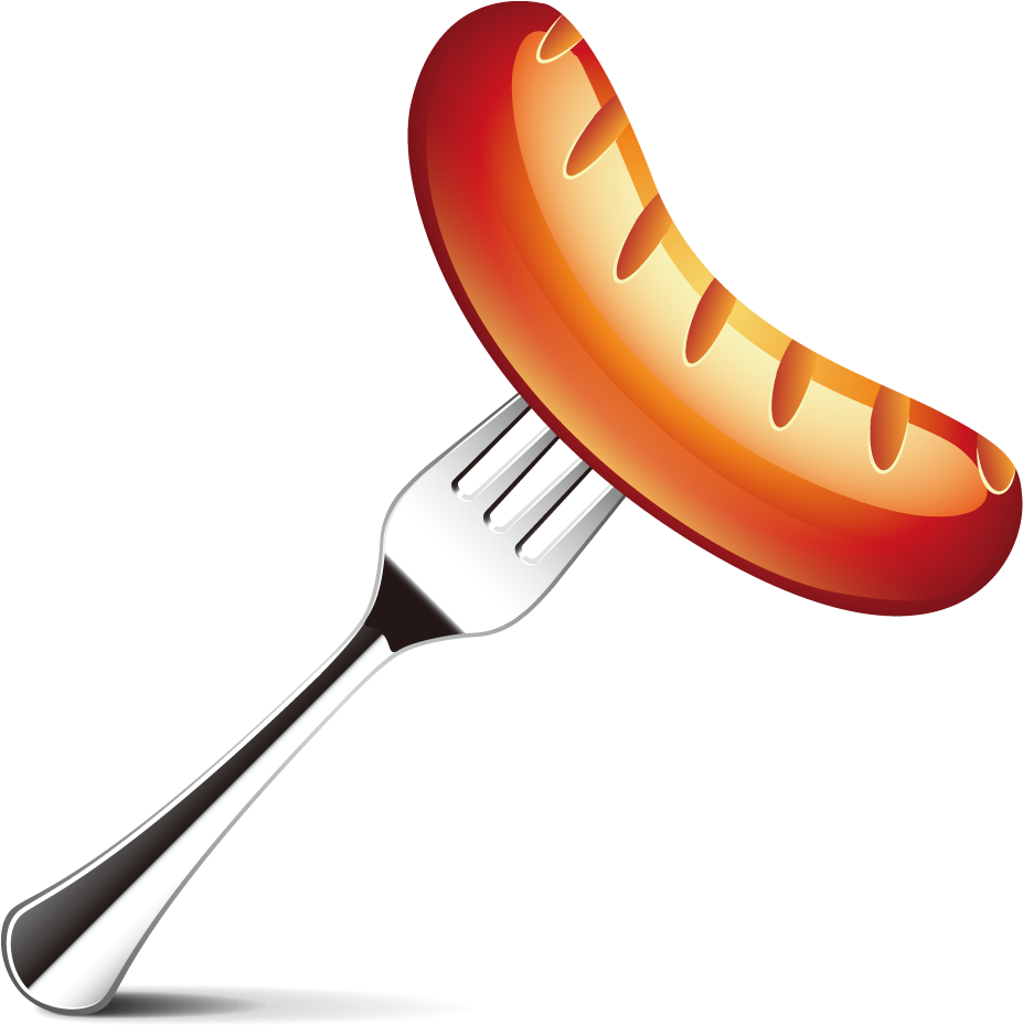 Ketchup Spoon Png Clip Art Black And White - Sausage On Fork Png Transparent Png (934x928), Png Download