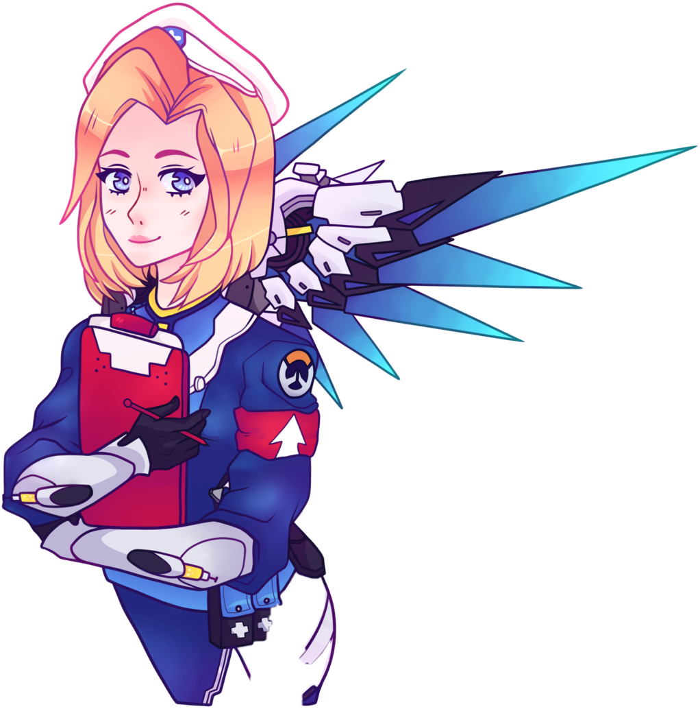 Mercy Angelaziegler Overwatch Combatmedicziegler Freeto - Drawing Clipart (1022x1034), Png Download