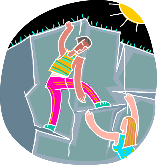 Vector Illustration Of Friends Rock Climbing On Summer - Clip Art - Png Download (665x700), Png Download