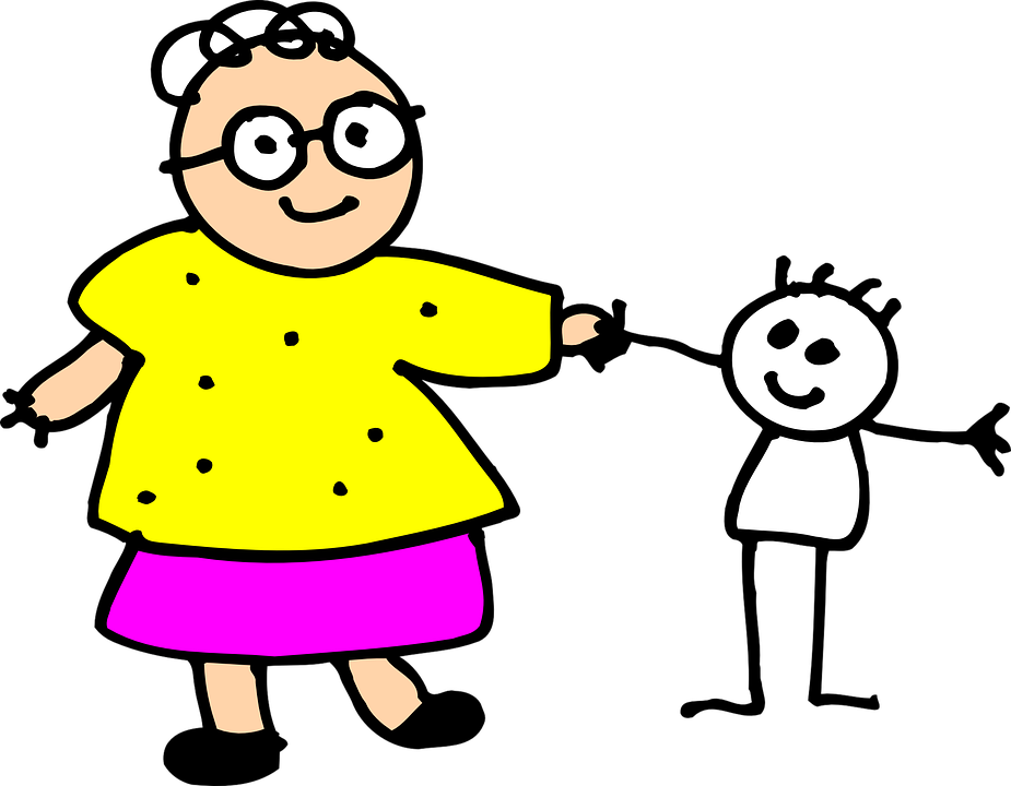 Cartoon Boy And Grandma Clipart (640x498), Png Download