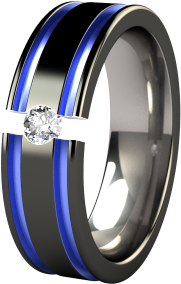 Mens Black And Blue Wedding Rings Abyss Colored - Titanium Solitaire Wedding Band Ring Clipart (600x600), Png Download