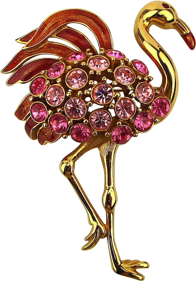 Vintage Trifari Rhinestone Pink Flamingo Pin Brooch - Swan Clipart (936x936), Png Download