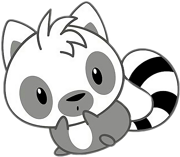 Freetoedit Cute Kawaii Racoon Grey White Black - Ring Tailed Lemur Drawing Clipart (630x552), Png Download