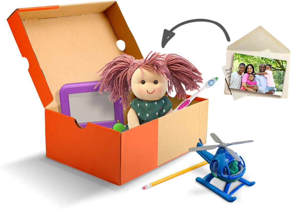 Shoebox With Toys2 - Samaritan's Purse Shoebox Top Clipart (1000x748), Png Download
