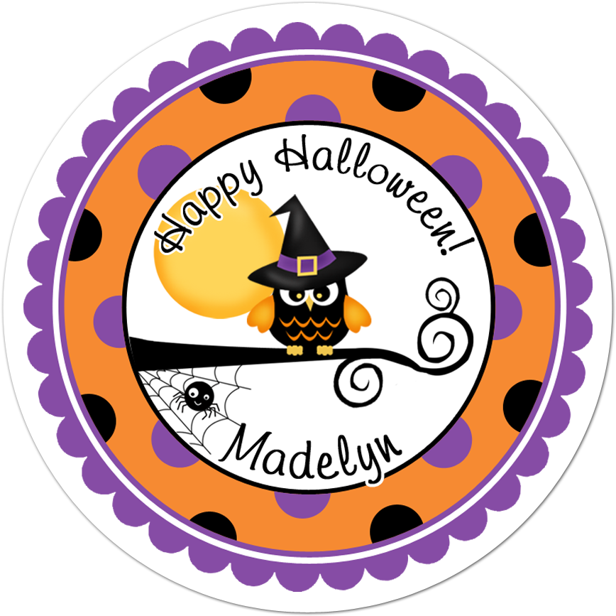 Owl Witch Wide Polka Dot Border Personalized Sticker - Ingénierie De La Santé Montpellier Clipart (1000x1000), Png Download