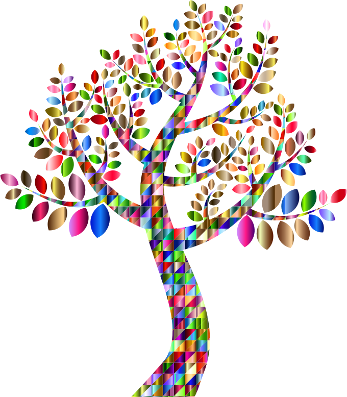 Chromatic Triangular Simple Prismatic Tree - Colorful Tree No Background Clipart (680x778), Png Download