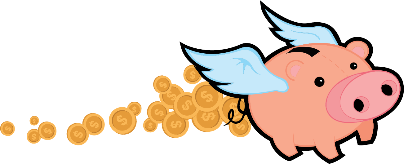 Pig-flying - Cartoon Clipart (1303x529), Png Download