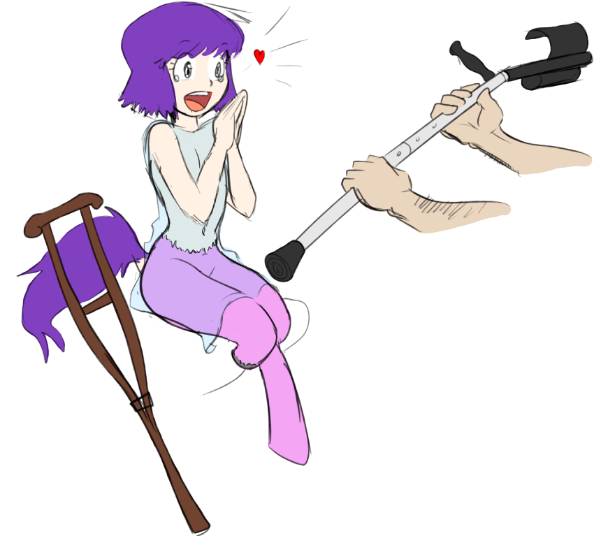 Dj Black N White, Crutches, Father And Daughter, Female, - Cartoon Clipart (855x810), Png Download