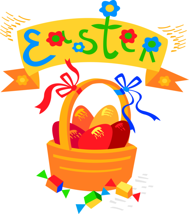 Vector Illustration Of Easter Basket With Colored Eggs - Easter Clipart (618x700), Png Download