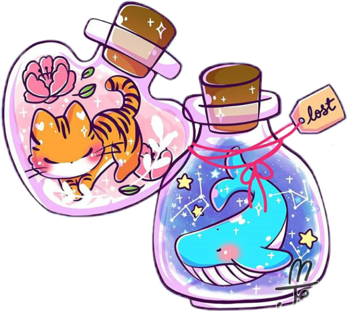 Cat Bottle Whale Lost Space Galexy Tiger Flowerfreetoed Clipart (1141x1024), Png Download
