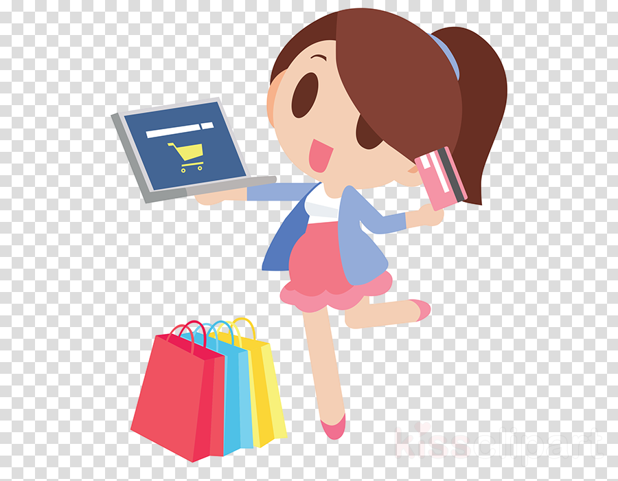 Girl Online Shopping Cartoon Clipart (900x700), Png Download