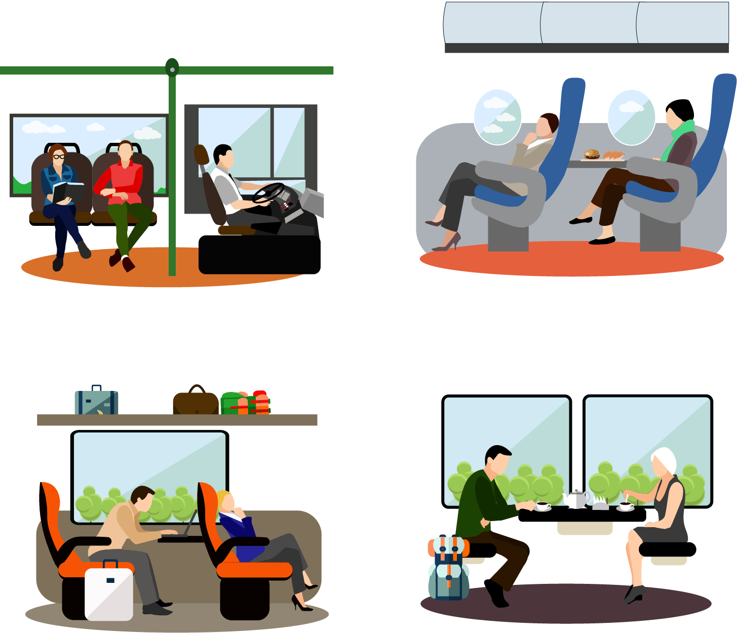 动车卡通手绘不同场景 - Cartoon Clipart (1455x1250), Png Download