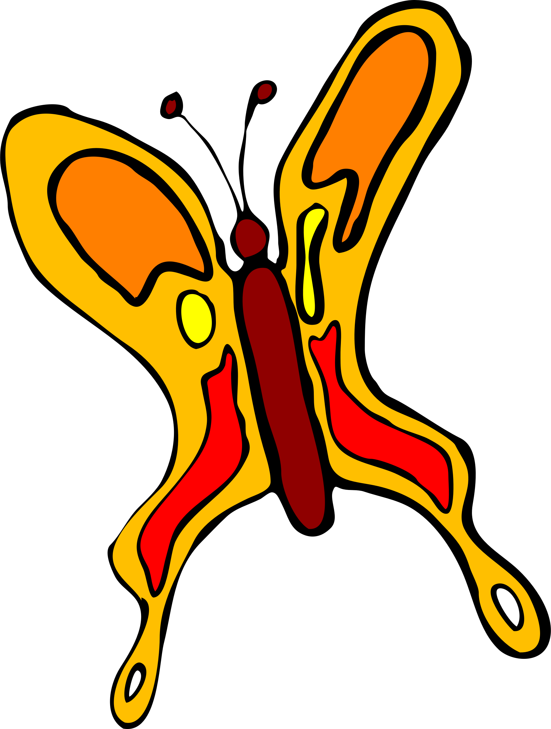 Big Orange Butterfly Drawing - Butterfly Clipart (483x640), Png Download