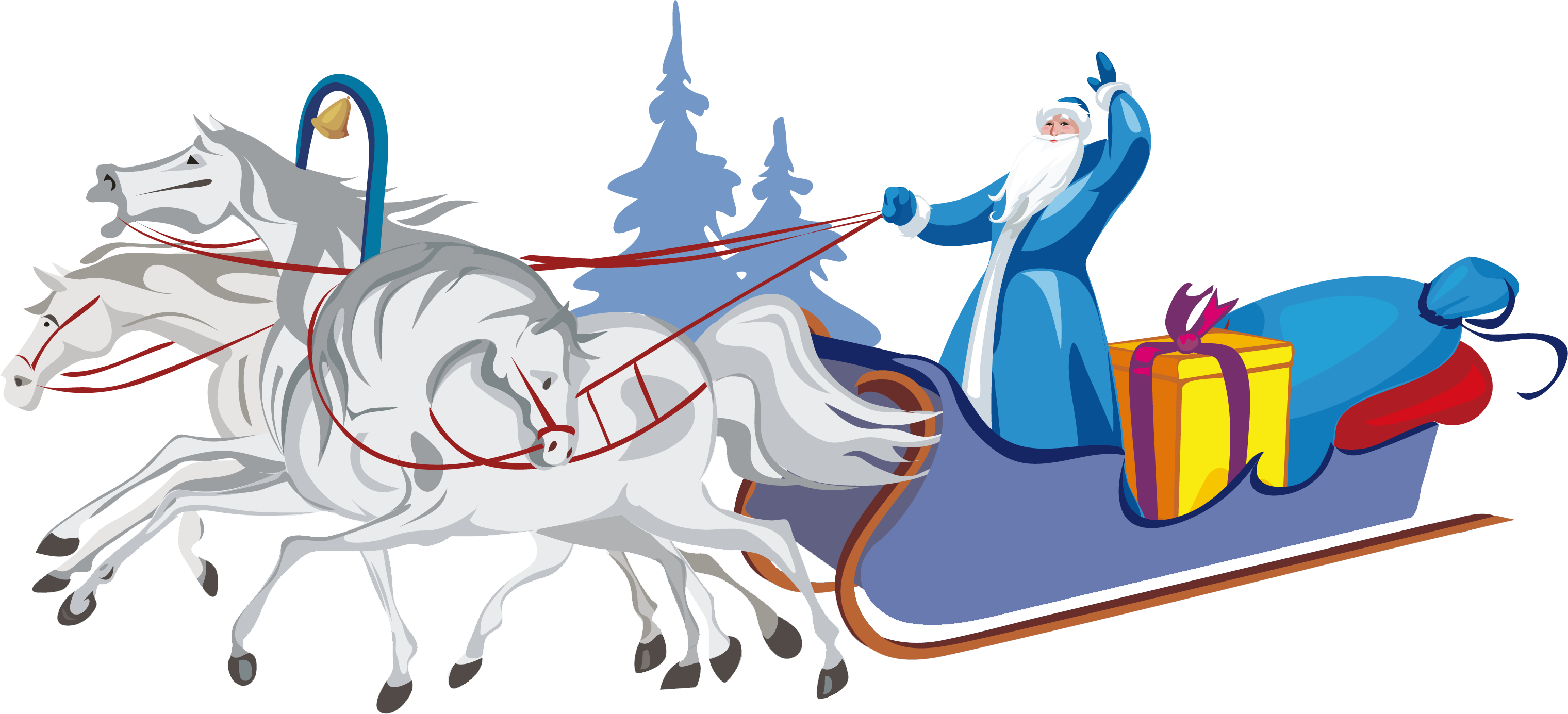 Santa Sleigh Png - Дед Мороз В Санях Png Clipart (3041x1385), Png Download