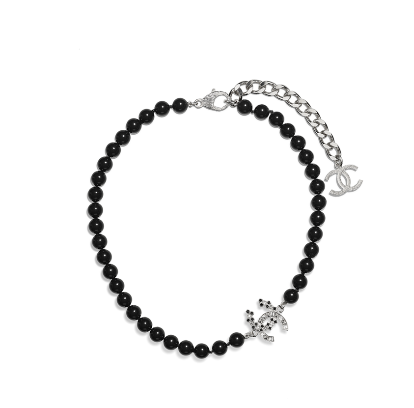 Necklace, Metal, Glass Pearls & Strass-silver, Crystal, - Bracciali Amen Clipart (846x1080), Png Download