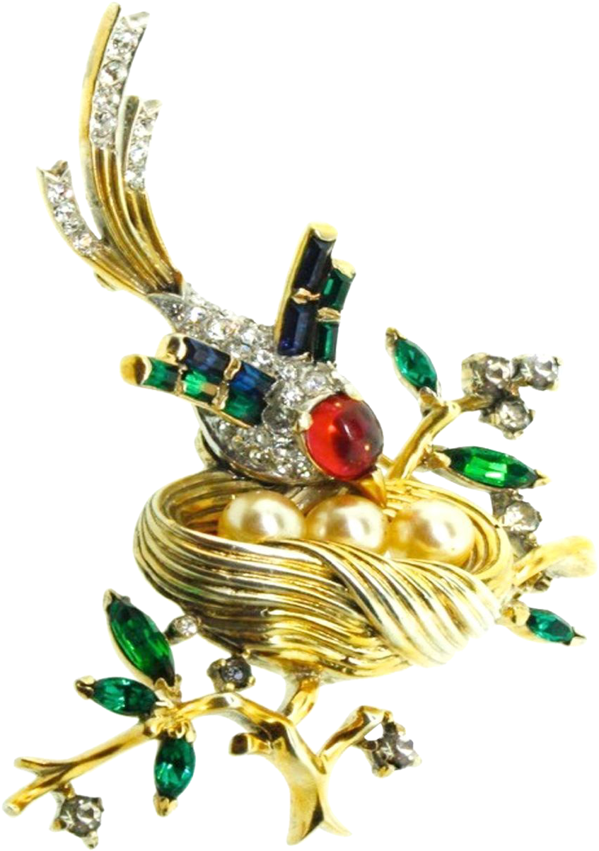 Trifari 'alfred Philippe' Sterling Bird And Nest On - Christmas Ornament Clipart (1203x1203), Png Download