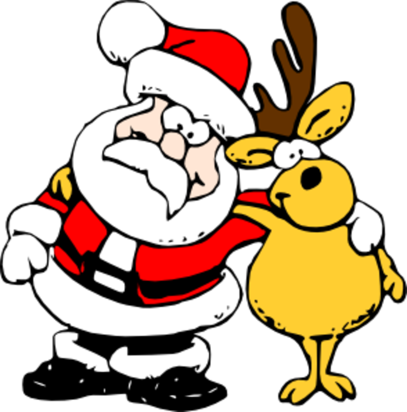 Santa Will Be At Bi Centennial Park - Santa And Reindeer Drawing Clipart (650x658), Png Download