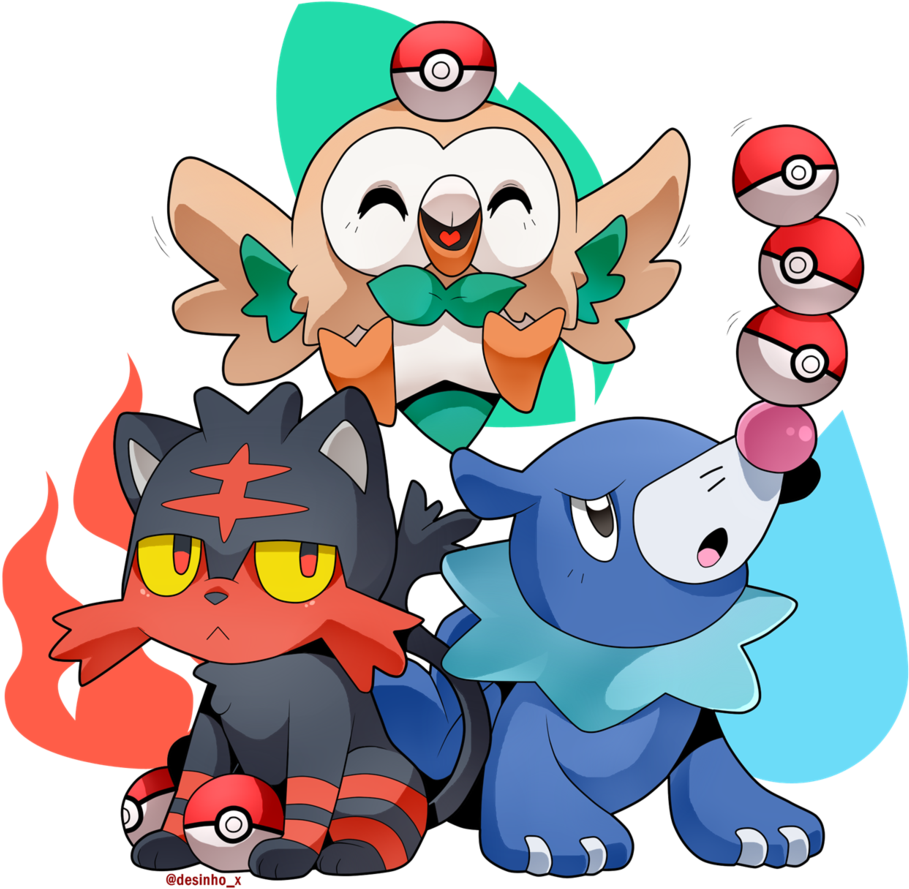 Pokemon Clipart Happy - Popplio Rowlet And Litten - Png Download (1024x1024), Png Download