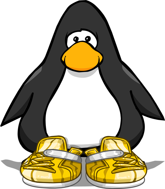Gold Sneakers Pc - Penguin From Club Penguin Clipart (673x768), Png Download