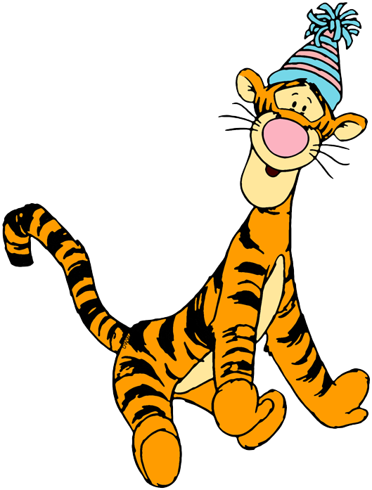 Birthday Cake Tigger Wearing Party Hat Clipart (529x697), Png Download