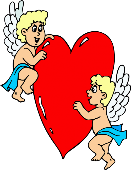 Angels, Heart, Cupid, Love, Celestial, Valentine's - Cupid Heart Clip Art - Png Download (496x640), Png Download