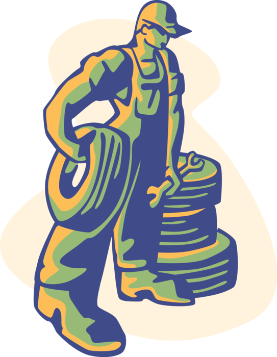 Vector Black And White Library Mechanic Carries Wheel - Vector Graphics Clipart (543x700), Png Download