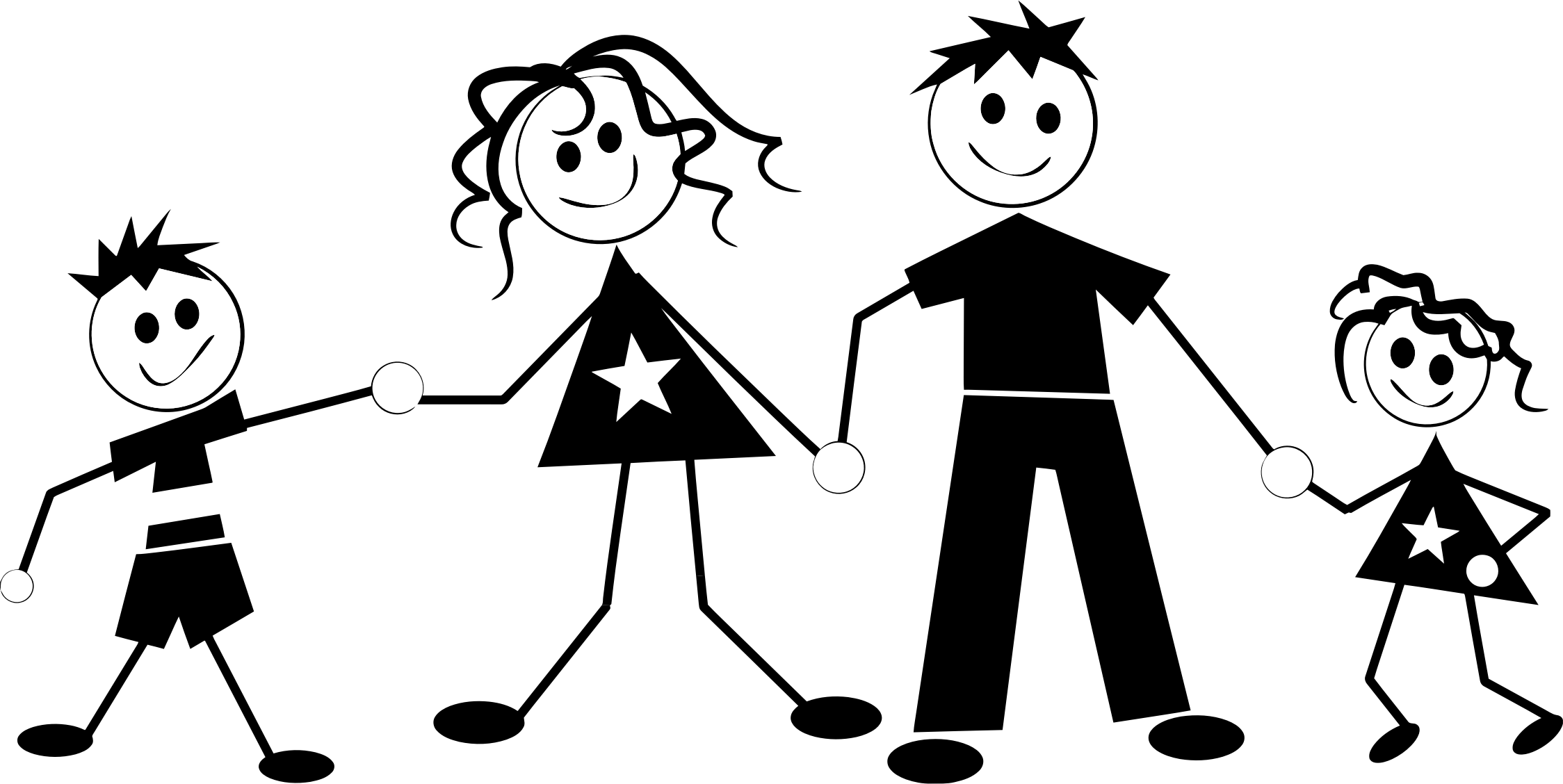 Three Stick Figure Kids Clipart - Stick Figure Family Png Transparent Png (2248x1128), Png Download