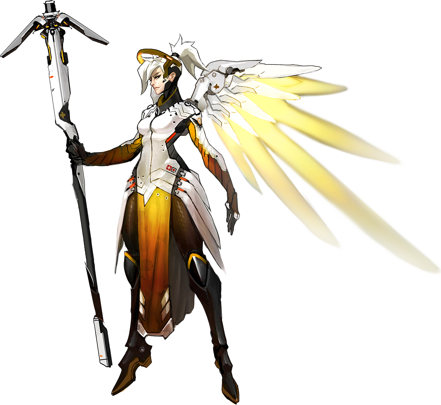 Broncos Drawing Black And White - Mercy From Overwatch Clipart (1500x1376), Png Download