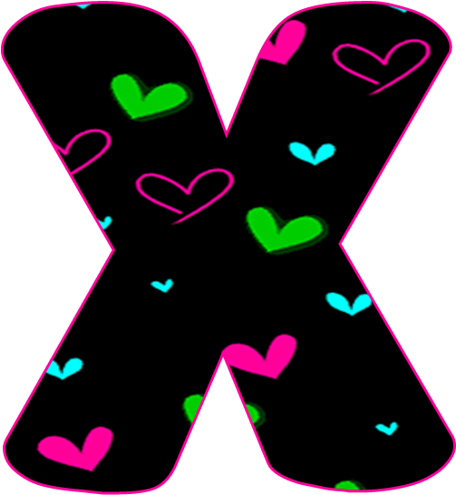 Abecedario Negro Con Corazones Neón - Corazones Neon Negro Clipart (705x724), Png Download