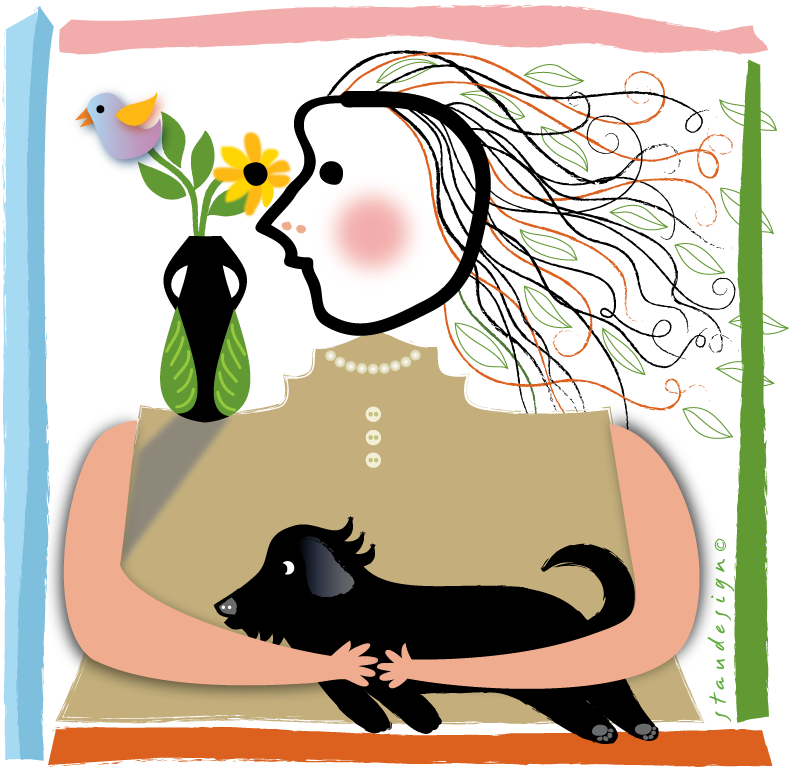 Self Portrait With Dog - Cartoon Clipart (1000x1000), Png Download