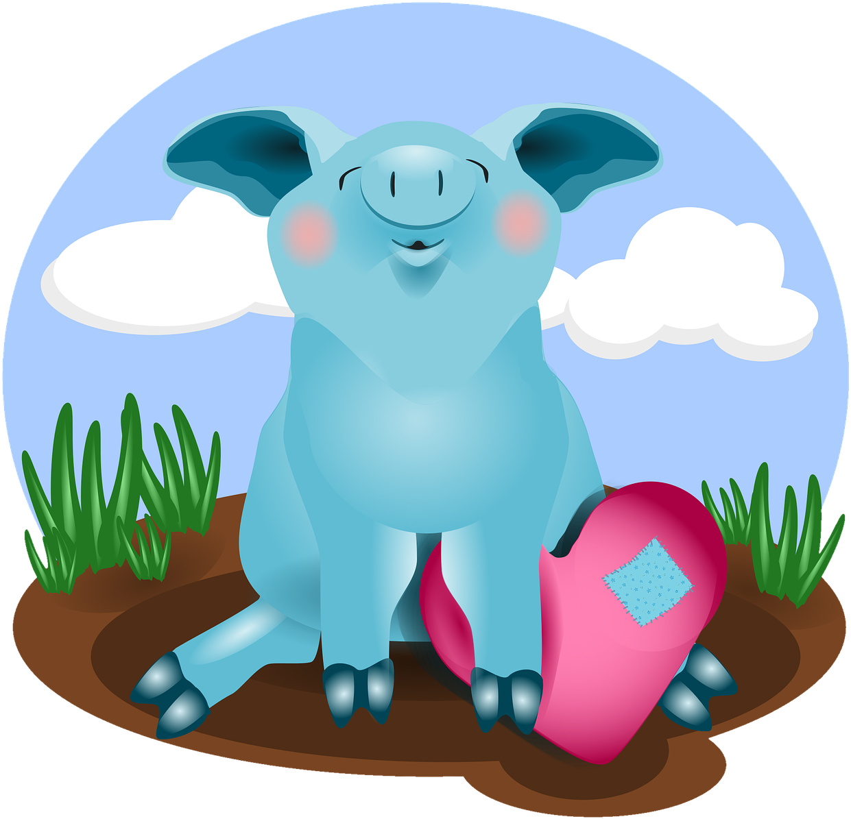 Pig Animal Love - Blue Pig Jumbo Tote Bag, Adult Unisex, Natural Clipart (1280x1280), Png Download