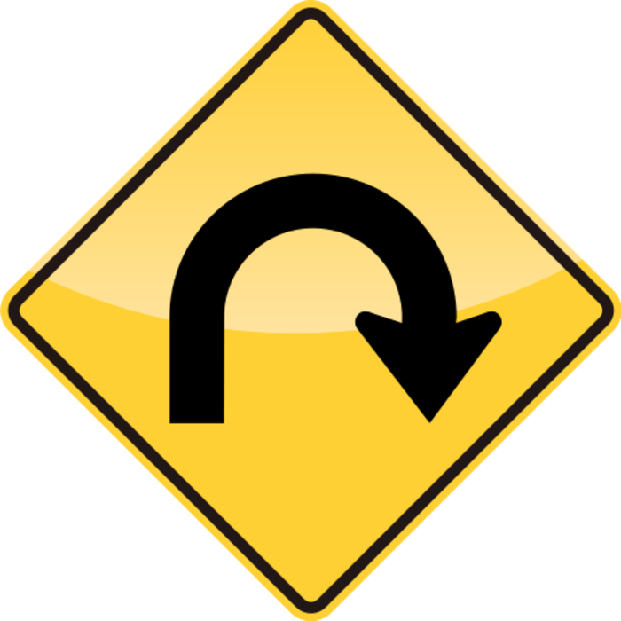 Hairpin Curve - U Turn Road Sign Clipart (700x700), Png Download