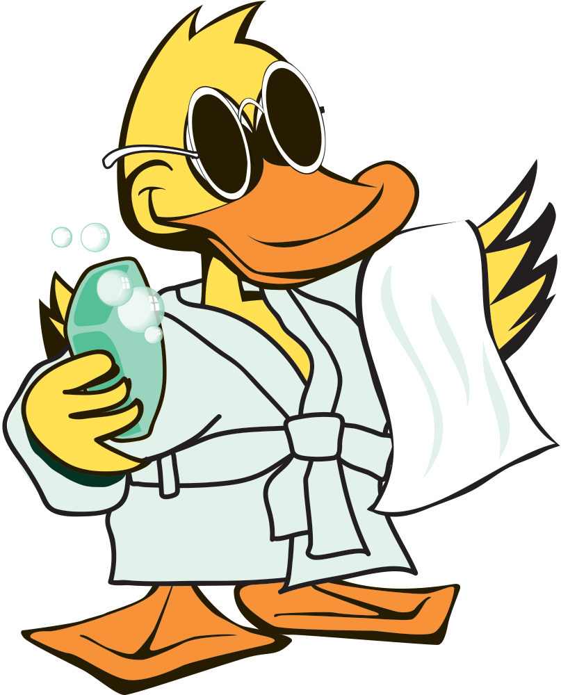 Duck Mascot With Soap And Towel Quick Quack Car Wash Duck Clipart