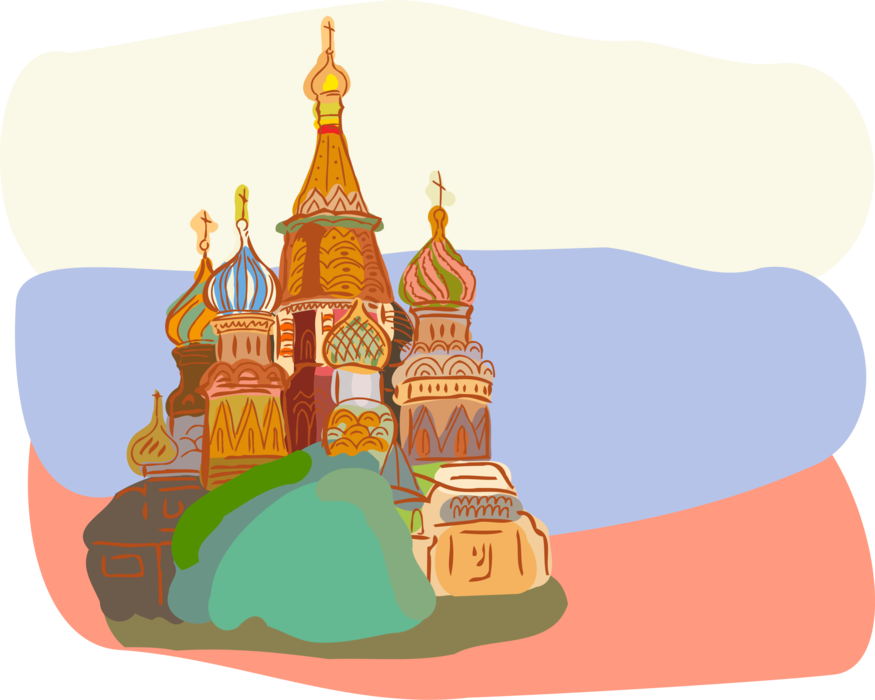Russia Vector Illustration Png Library Stock - Saint Basil's Cathedral Clipart (875x700), Png Download