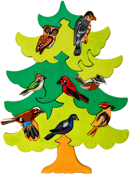 North European Bird Tree Puzzle - Cartoon Clipart (600x600), Png Download