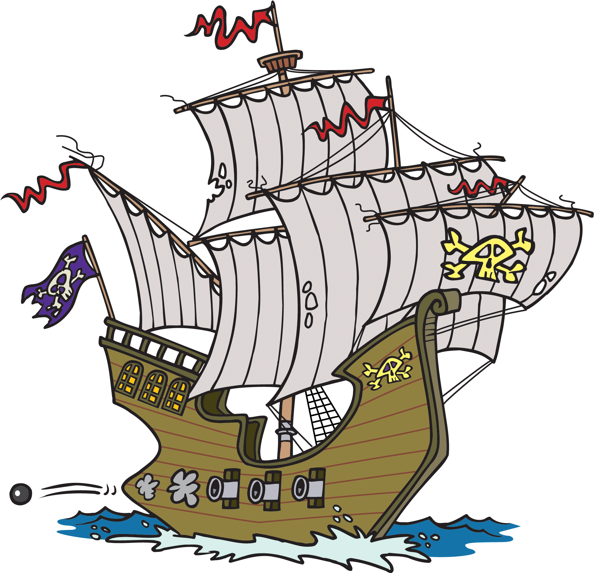 Cartoon Ship Clipart - Ship With Cannons Clipart - Png Download (2000x1933), Png Download