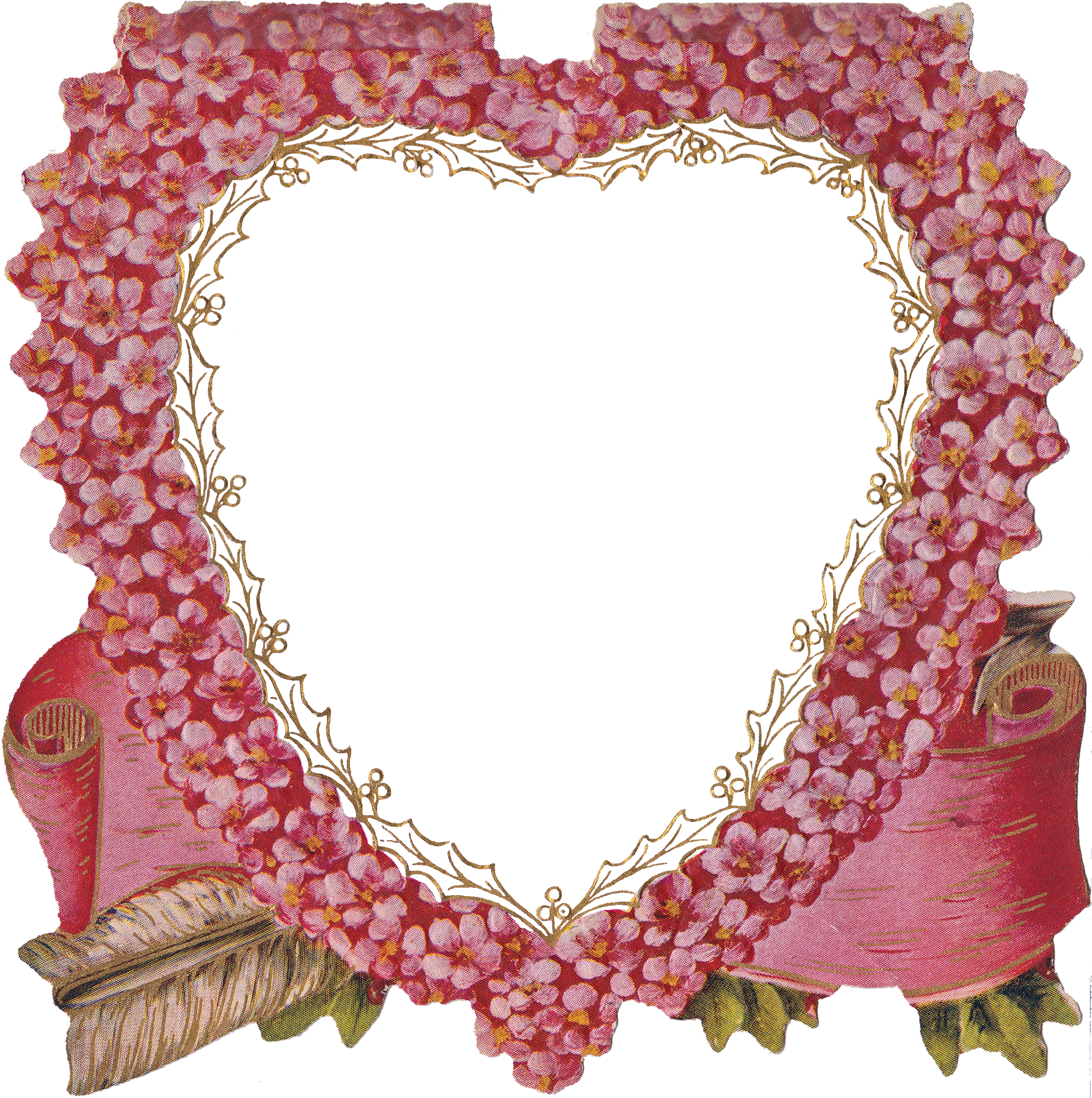 Die Cut Pink Flower Heart & “peace Be Within Thee” - Heart Frames Png Transparent Background Clipart (2362x2376), Png Download