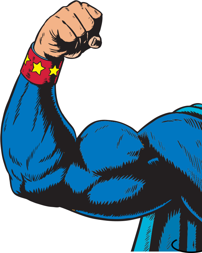 Superhero Arm - Arm Flexing Clipart (708x897), Png Download