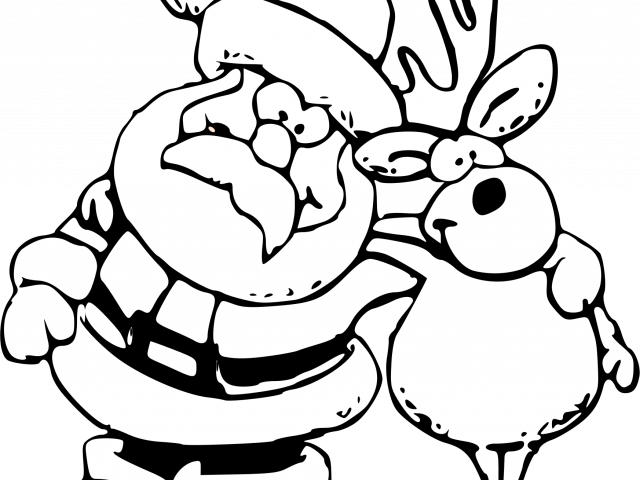 Santa Coloring Clip Art With Clipart And Reindeer Page - Merry Christmas Images Black And White - Png Download (640x480), Png Download