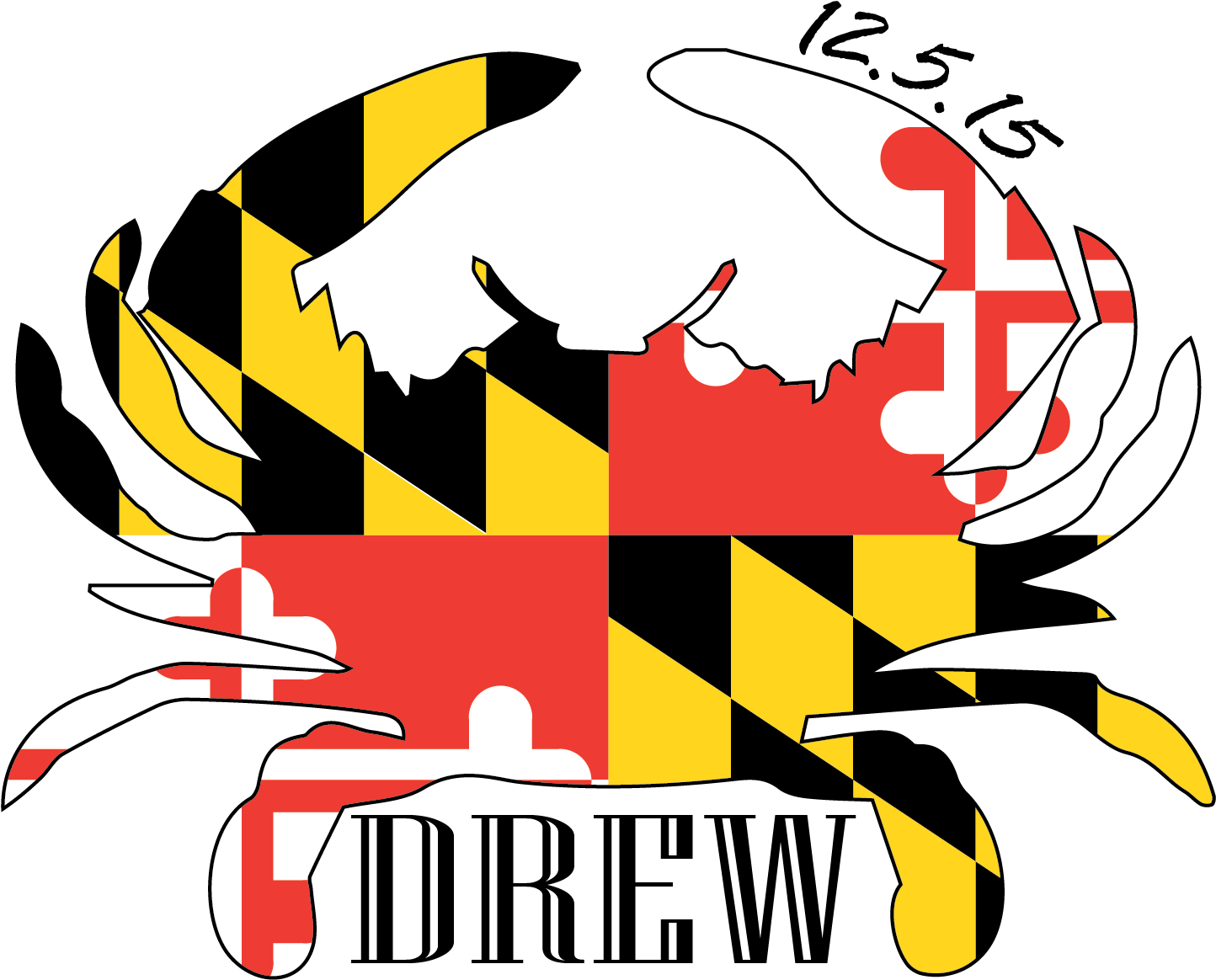 "drew" Md Crab Logo - Maryland - Crab Flag (white W/ Black Text) - Lantern Clipart (1743x1339), Png Download