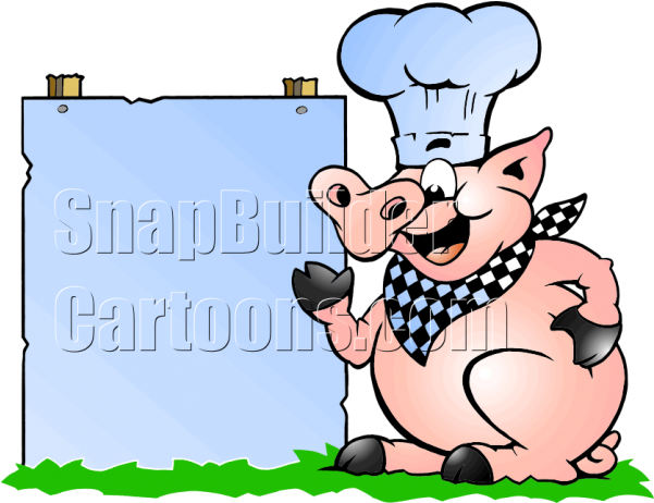 Chef Pig Bbq Holding Blank Board - Cooking Clipart (600x600), Png Download