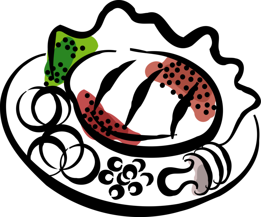 Vector Illustration Of Roast Beef Steak Dinner On Plate Clipart (845x700), Png Download