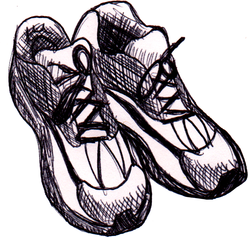 Runners Shoe Drawing - Running Shoes Sketch Clipart (867x843), Png Download